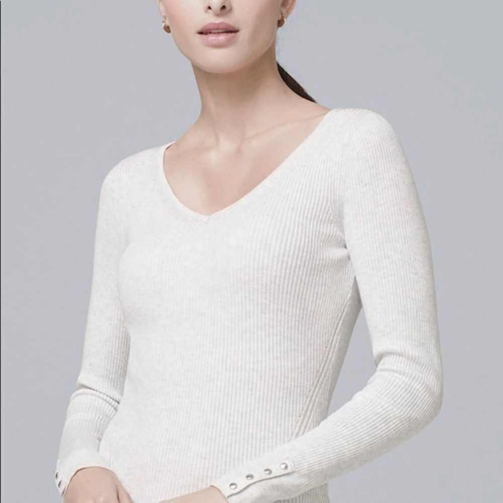 WHBM Sweater V-Neck Button-Detail Large Petite